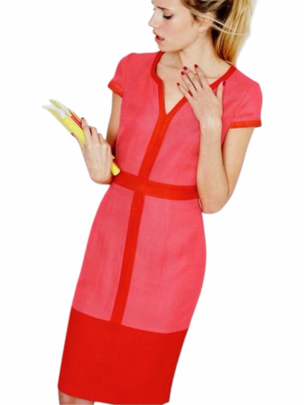 BODEN Pink Red Colorblock Sheath Dress Short Sleeve Contrast Trim Size 6R